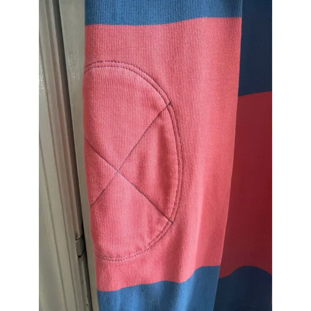 Vintage J. Crew Pink Blue Block Striped Rugby Shirt Elbow Patches Medium